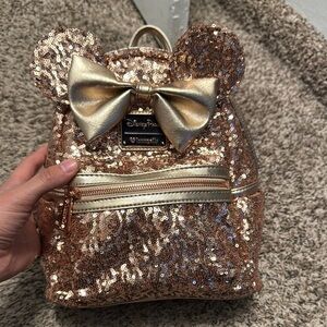 Loungefly Gold Sequin Backpack with Bow